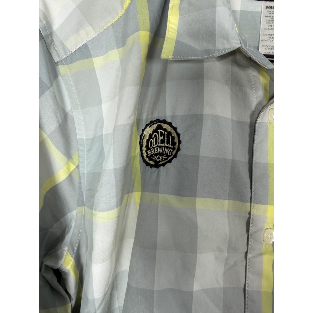 Patagonia Mens Long Sleeve Odell Brewing Co Plaid Button Down Shirt‎ Grey Yellow - Picture 3 of 6